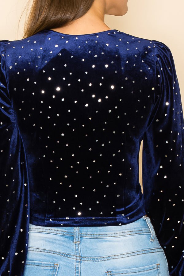 METALLIC VELVET RUCHED FRONT BLOUSE - Wear with style