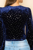 METALLIC VELVET RUCHED FRONT BLOUSE - Wear with style