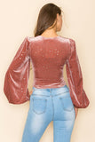 METALLIC VELVET RUCHED FRONT BLOUSE - Wear with style