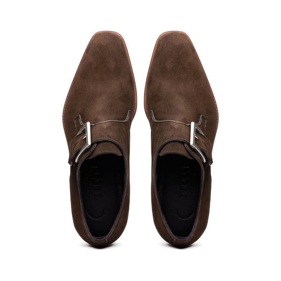 56-110-DBR Hebilla Monk Strap Italian Suede Calfskin Dark Brown