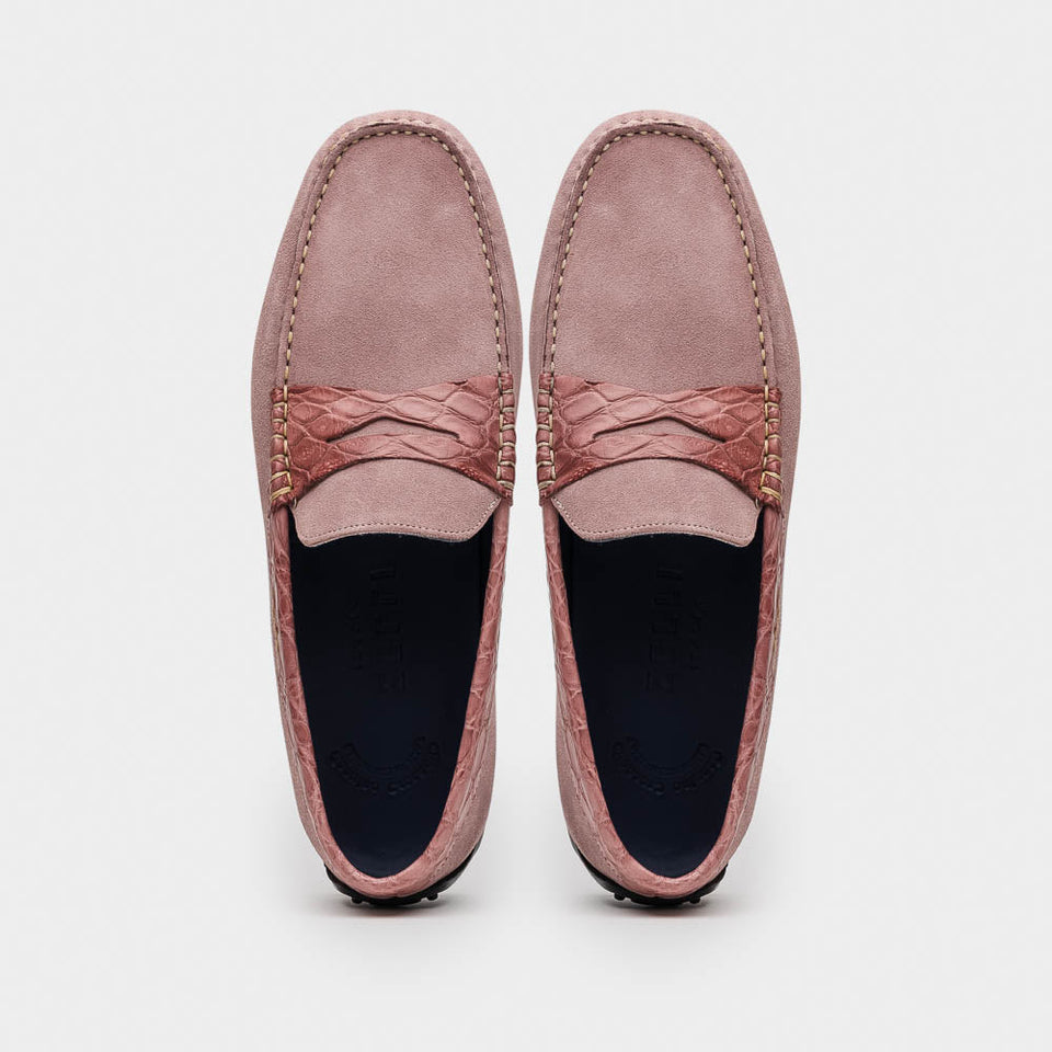 31-160-CDY MONZA Sueded Calfskin with Crocodile Driver Candy