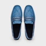 31-160-DNM MONZA Sueded Calfskin with Crocodile Driver Denim