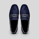 31-160-NVY MONZA Sueded Calfskin with Crocodile Driver, Navy