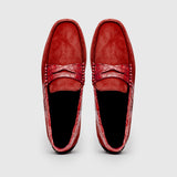 31-160-RED MONZA Sueded Calfskin with Crocodile Driver, Red