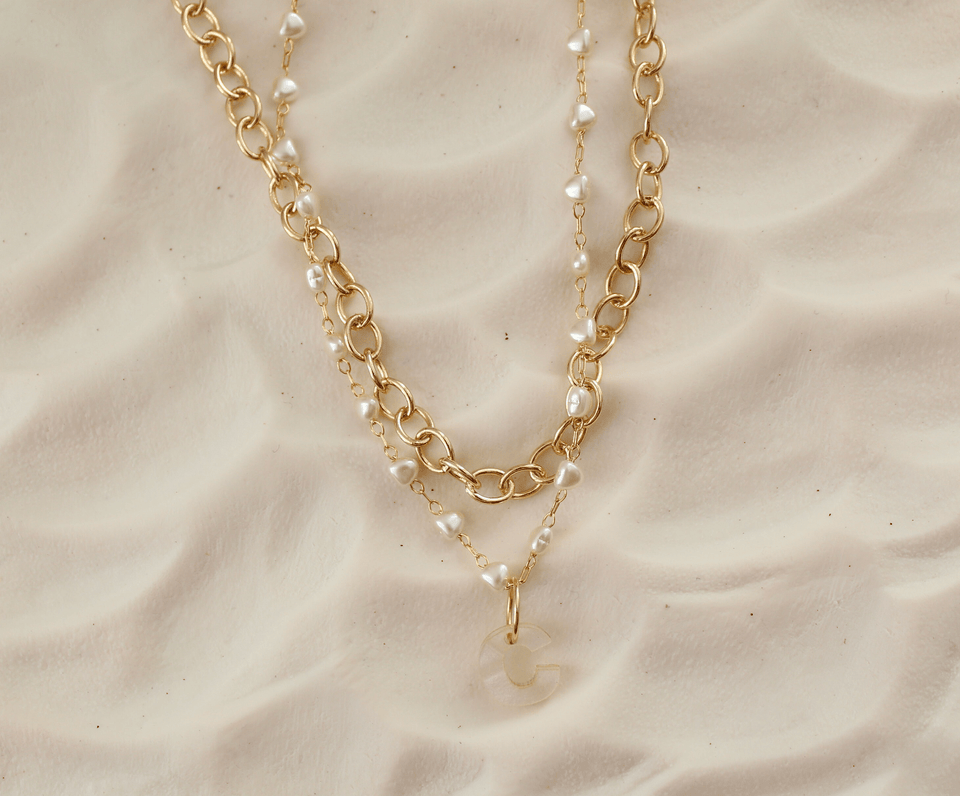 Mother of Pearl Initial Necklace Lightweight - Wear with style