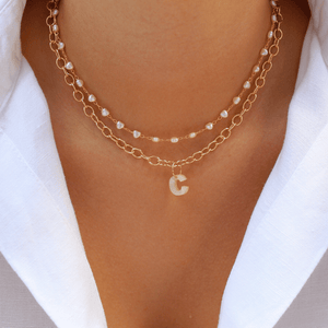 Mother of Pearl Initial Necklace Lightweight - Wear with style