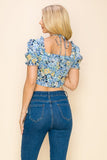 Multi color floral crop top with short sleeves and cut out design - Wear with style