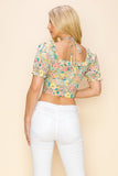 Multi color floral crop top with short sleeves and cut out design - Wear with style