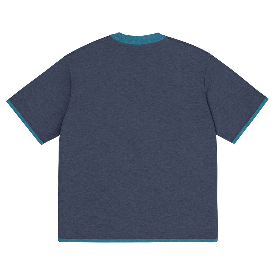 Navy Blue with Aqua Blue Trim Knitted classic tee - Wear with style
