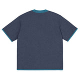 Navy Blue with Aqua Blue Trim Knitted classic tee - Wear with style