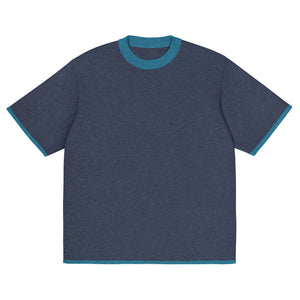 Navy Blue with Aqua Blue Trim Knitted classic tee - Wear with style