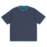 Navy Blue with Aqua Blue Trim Knitted classic tee - Wear with style
