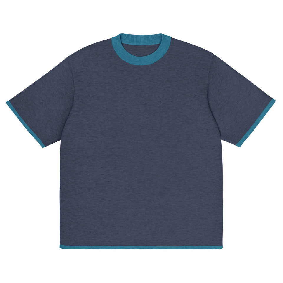 Navy Blue with Aqua Blue Trim Knitted classic tee - Wear with style