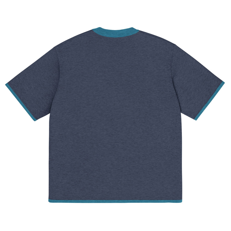 Navy Blue with Aqua Blue Trim Knitted classic tee - Wear with style