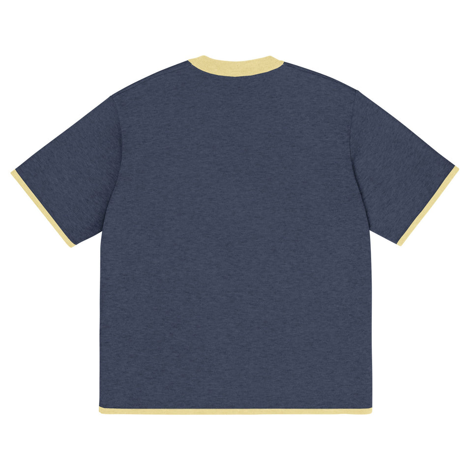 Navy with Yellow Trim Knitted classic tee - Wear with style