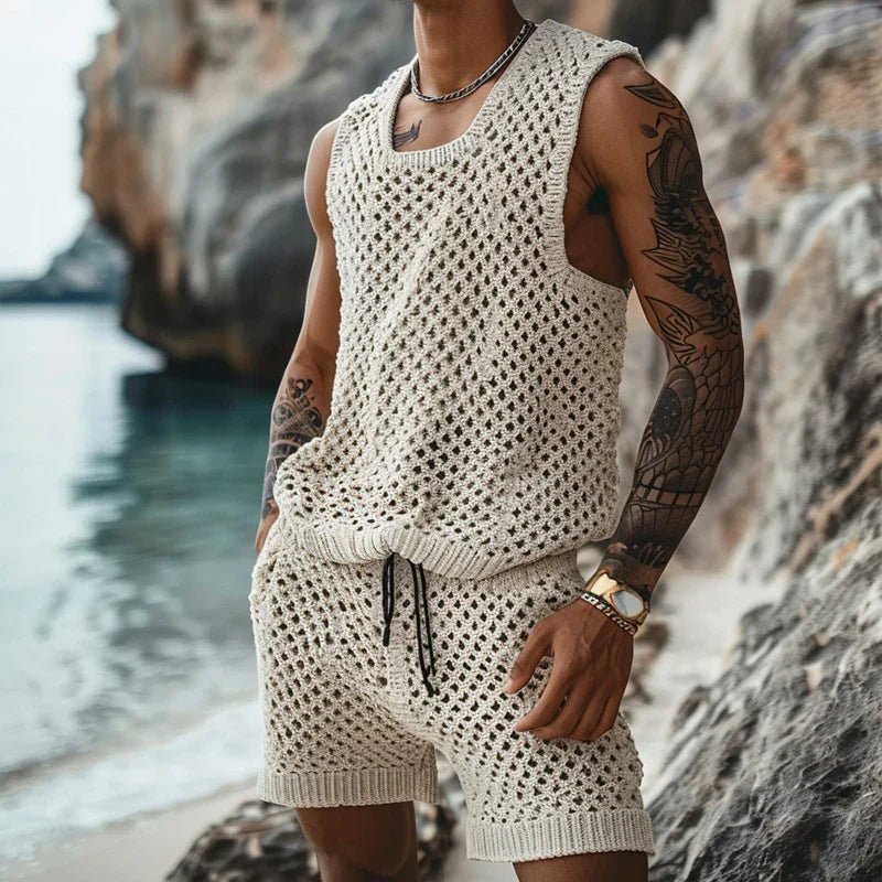 New Summer Men Knitted Two Piece Set Shorts set - Wear with style