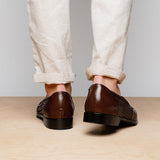 15-585-BRN NICOLA Italian Calfskin Basketweave, Dark  Brown