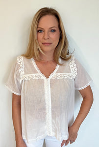 Nora Lace Trim Top-Ivory - Wear with style