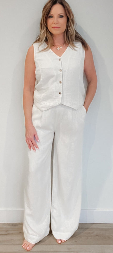 Ocean Breeze Linen Blend Pants-White - Wear with style