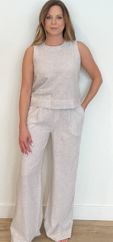 Ocean Breeze Linen Blend Pants- White Oak - Wear with style