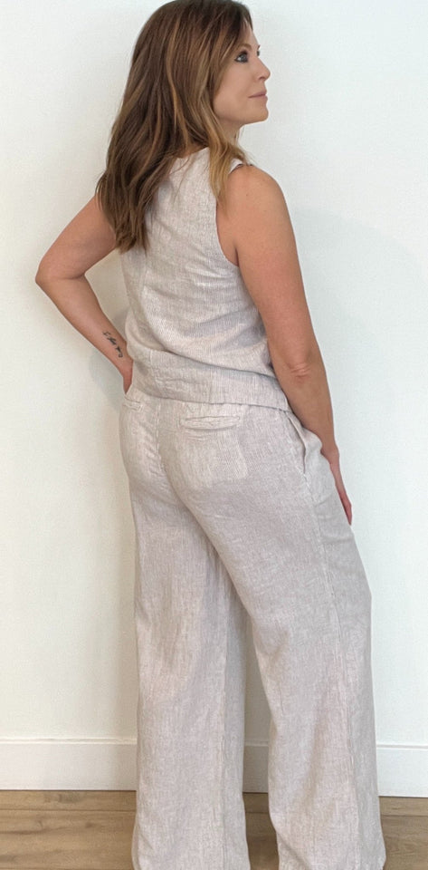 Ocean Breeze Linen Blend Pants- White Oak - Wear with style