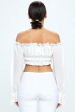Off Shoulder Ruffle Trim Knot Sleeve Crop Top - Wear with style