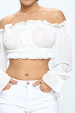Off Shoulder Ruffle Trim Knot Sleeve Crop Top - Wear with style