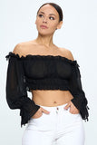 Off Shoulder Ruffle Trim Knot Sleeve Crop Top - Wear with style