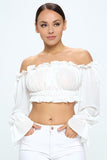 Off Shoulder Ruffle Trim Knot Sleeve Crop Top - Wear with style