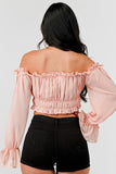 Off Shoulder Ruffle Trim Knot Sleeve Crop Top - Wear with style