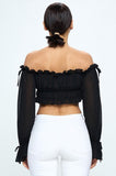 Off Shoulder Ruffle Trim Knot Sleeve Crop Top - Wear with style