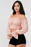 Off Shoulder Ruffle Trim Knot Sleeve Crop Top - Wear with style