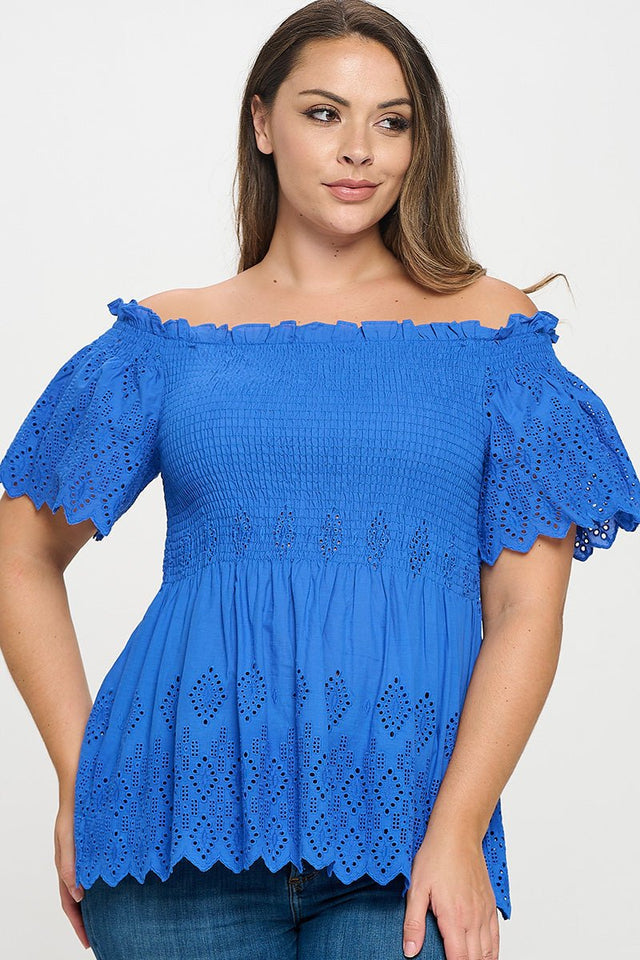 Off Shoulder Smocked Eyelet Top - Wear with style