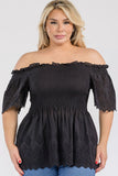 Off Shoulder Smocked Eyelet Top - Wear with style