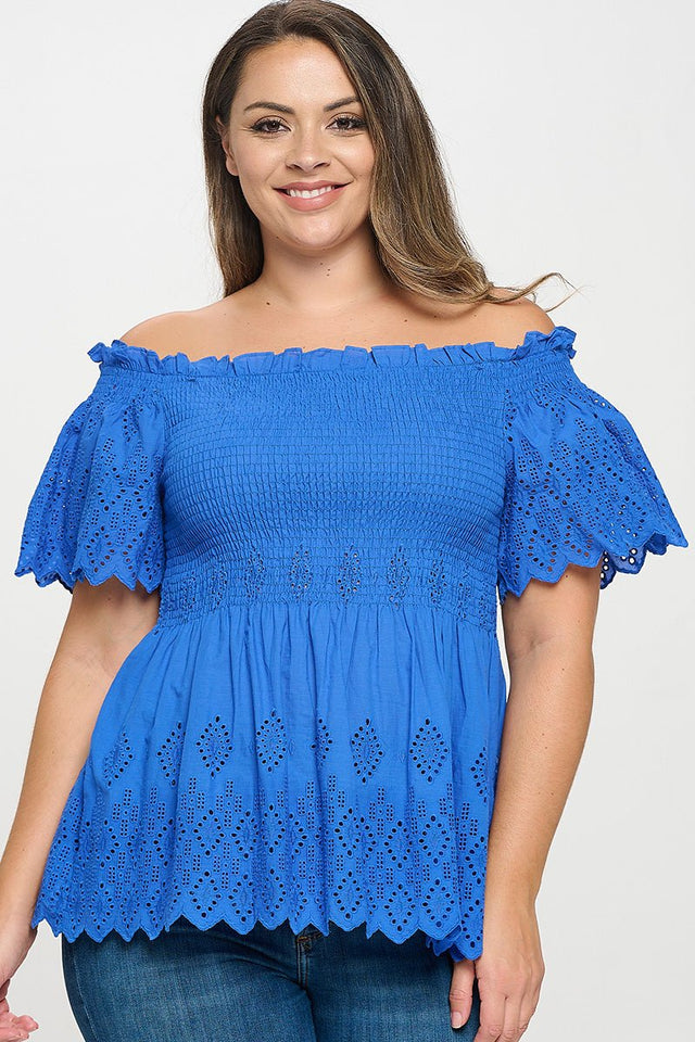 Off Shoulder Smocked Eyelet Top - Wear with style