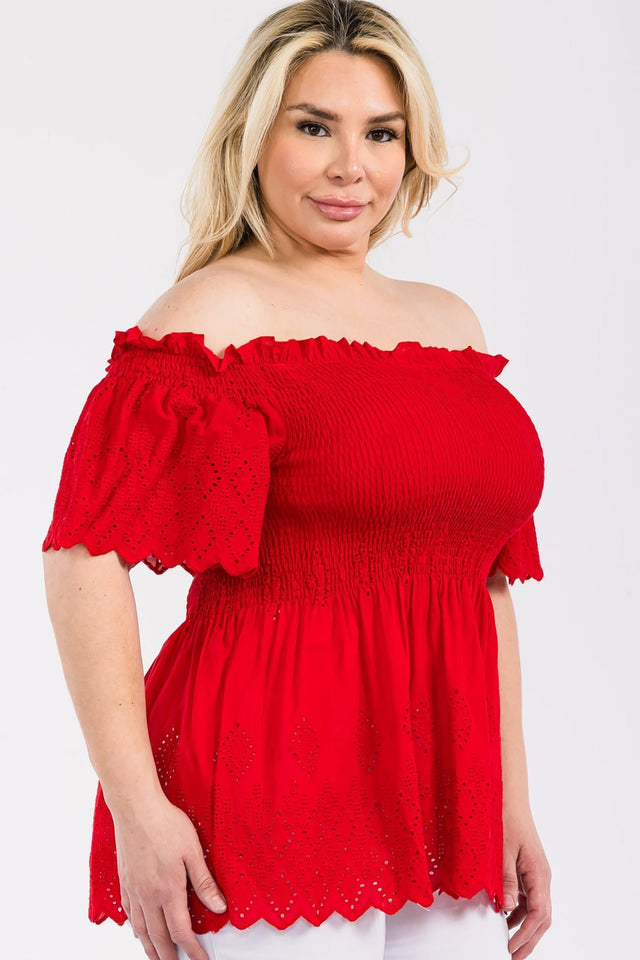 Off Shoulder Smocked Eyelet Top - Wear with style