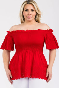 Off Shoulder Smocked Eyelet Top - Wear with style