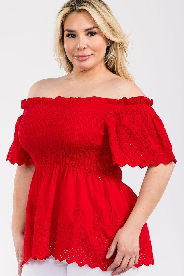 Off Shoulder Smocked Eyelet Top - Wear with style