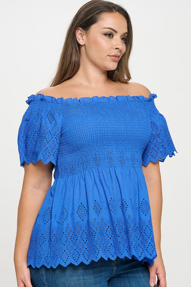 Off Shoulder Smocked Eyelet Top - Wear with style