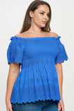 Off Shoulder Smocked Eyelet Top - Wear with style