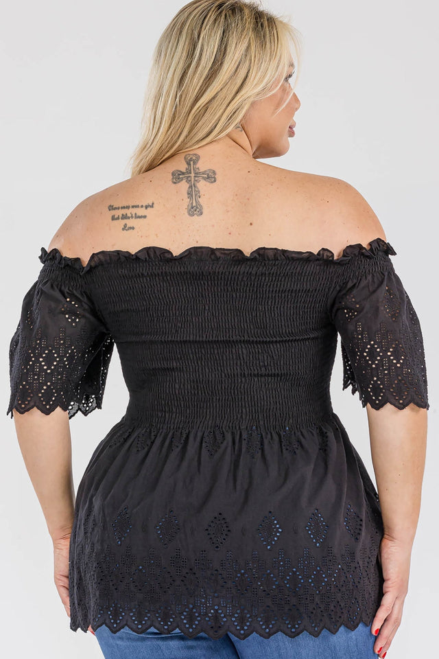 Off Shoulder Smocked Eyelet Top - Wear with style
