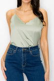 Olive Satin Scallop V - Neck Cami Top – Adjustable Straps & Square Back - Wear with style