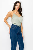 Olive Satin Scallop V - Neck Cami Top – Adjustable Straps & Square Back - Wear with style