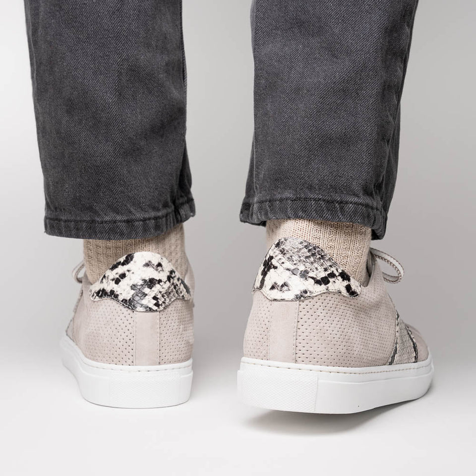 66-100-GRY OLYMPIAS Genuine Python and Italian Sueded Goatskin, Grey