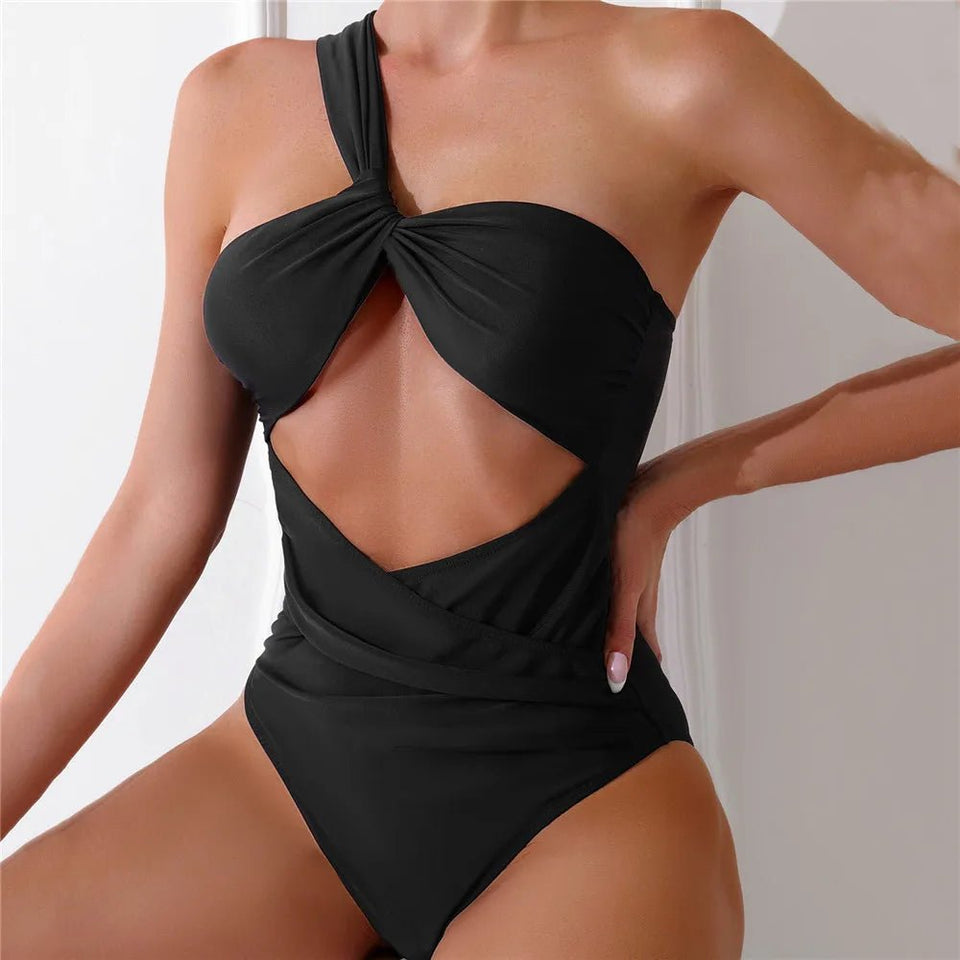 One Shoulder Sexy Black One Piece Swimsuit - Wear with style