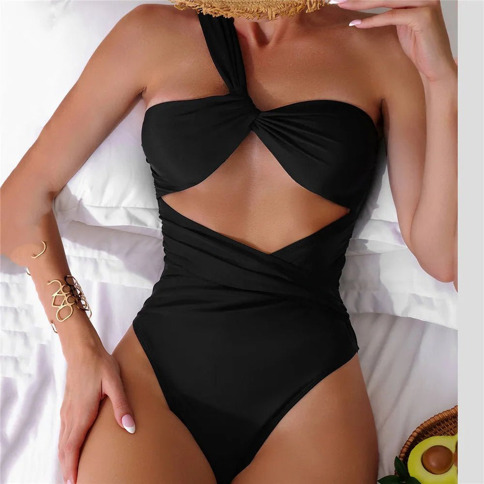 One Shoulder Sexy Black One Piece Swimsuit - Wear with style