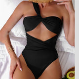 One Shoulder Sexy Black One Piece Swimsuit - Wear with style