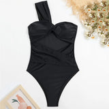 One Shoulder Sexy Black One Piece Swimsuit - Wear with style