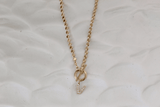 Pave Initial Pendant 3mm Disc Toggle Bar Necklace - Wear with style