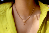 Pave Initial Pendant 3mm Disc Toggle Bar Necklace - Wear with style